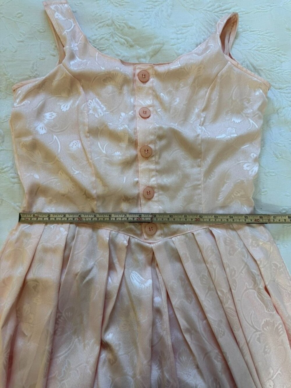 Vintage Handmade Blush Pink Floral Jacquard Coquette Midi Dress Size M - Picture 6 of 15